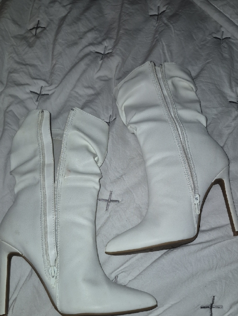 White Slouchy Stiletto Booties
